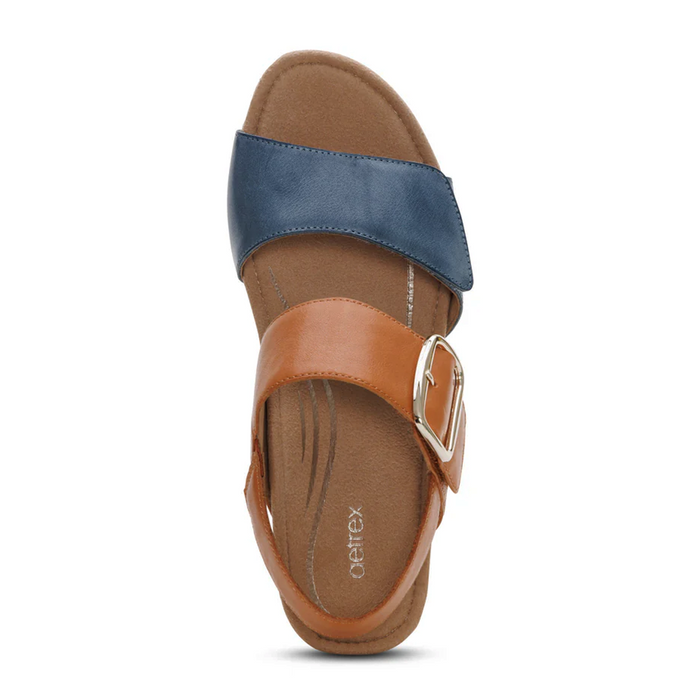 Aetrex Ashley Wedge Sandal (Women) - Hazy Blue Multi Sandal - Heel/Wedge - The Heel Shoe Fitters