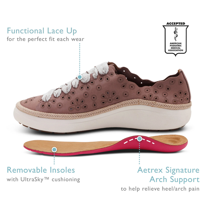 Aetrex Charlotte Sneaker (Women) - Mauve Nubuck Athletic - Casual - Lace Up - The Heel Shoe Fitters