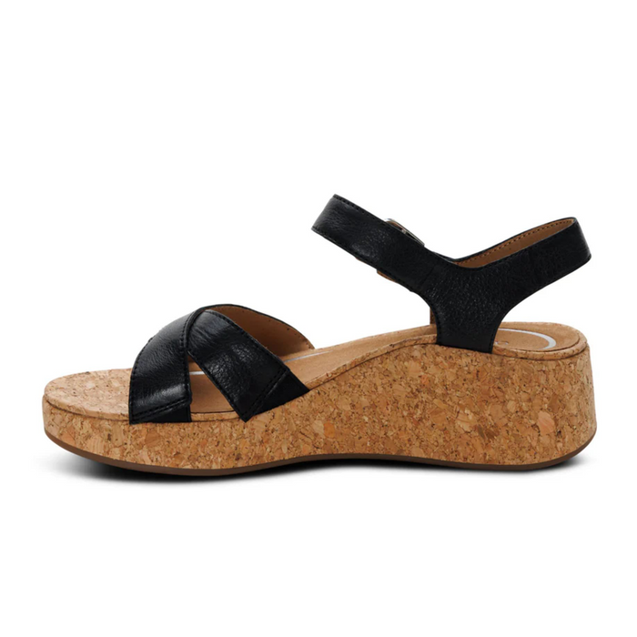 Aetrex Flora Wedge Sandal (Women) - Black Sandal - Heel/Wedge - The Heel Shoe Fitters