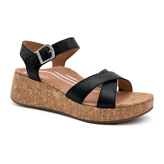 Aetrex Flora Wedge Sandal (Women) - Black Sandal - Heel/Wedge - The Heel Shoe Fitters