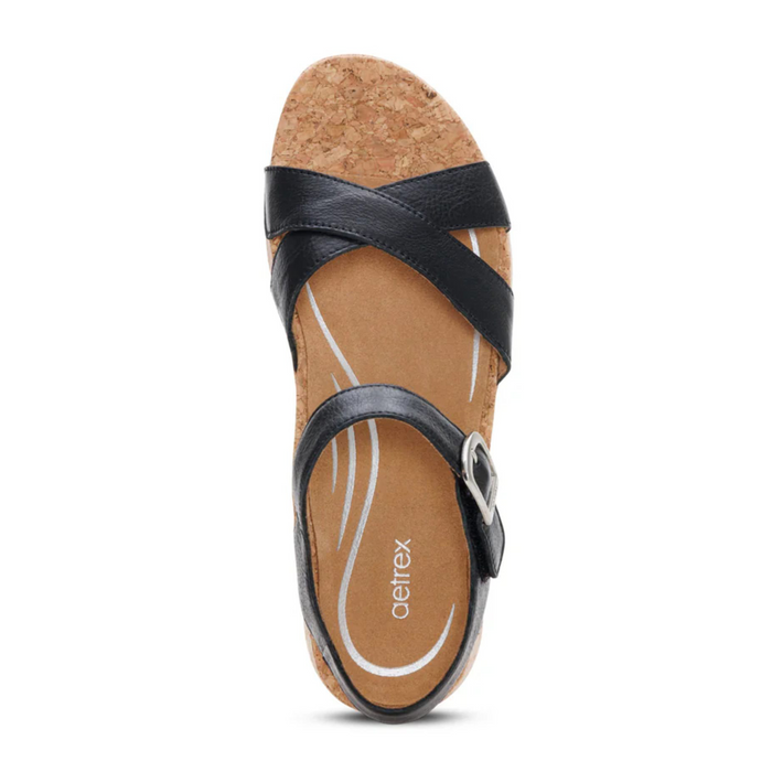 Aetrex Flora Wedge Sandal (Women) - Black Sandal - Heel/Wedge - The Heel Shoe Fitters