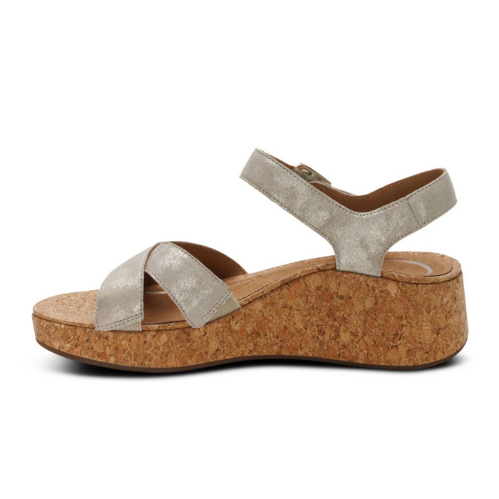 Aetrex Flora Wedge Sandal (Women) - Champagne Sandal - Heel/Wedge - The Heel Shoe Fitters