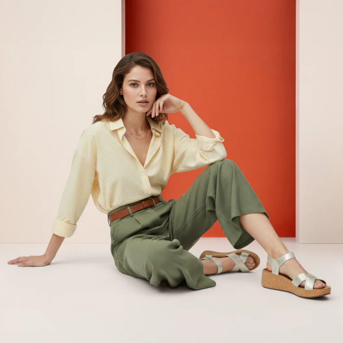 Aetrex Flora Wedge Sandal (Women) - Champagne Sandal - Heel/Wedge - The Heel Shoe Fitters