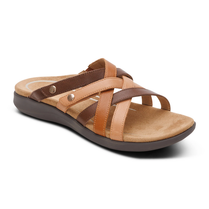 Aetrex Kasey Slide Sandal (Women) - Tan Multi Sandal - Slide - The Heel Shoe Fitters