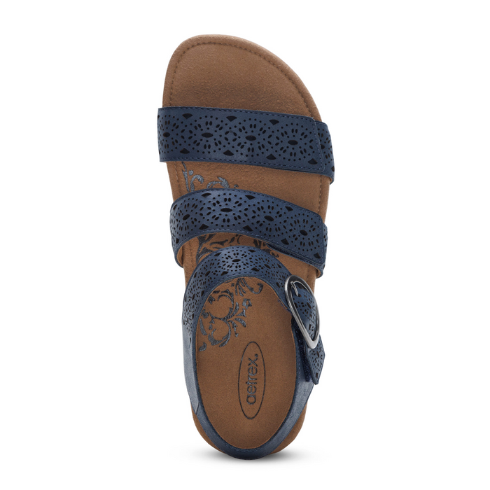 Aetrex Lilly Backstrap Sandal (Women) - Navy Cutout Sandal - Backstrap - The Heel Shoe Fitters