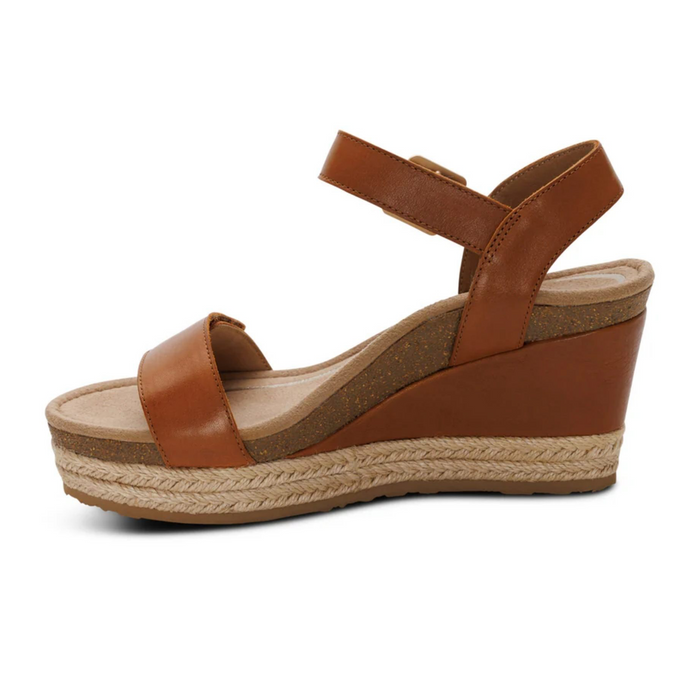 Aetrex Sydney Wedge Sandal (Women) - Cognac Sandal - Heel/Wedge - The Heel Shoe Fitters