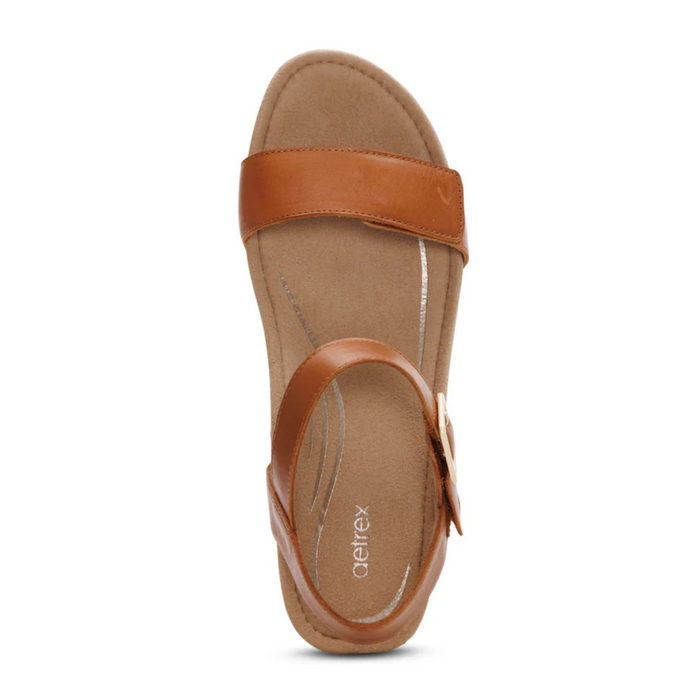 Aetrex Sydney Wedge Sandal (Women) - Cognac Sandal - Heel/Wedge - The Heel Shoe Fitters