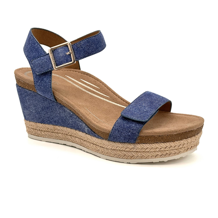 Aetrex Sydney Wedge Sandal (Women) - Denim Sandal - Heel/Wedge - The Heel Shoe Fitters