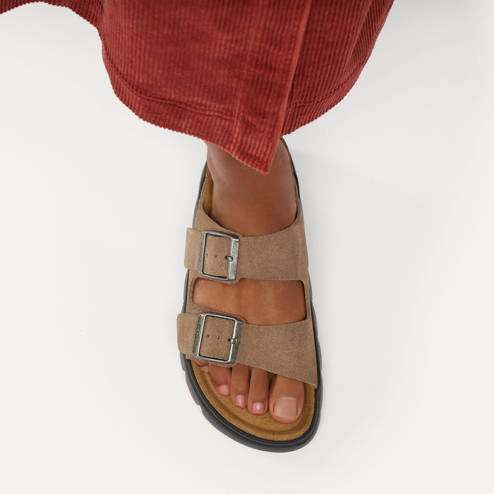 Birkenstock Arizona Chunky Slide Sandal (Women) - Gray Taupe Suede Sandal - Slide - The Heel Shoe Fitters
