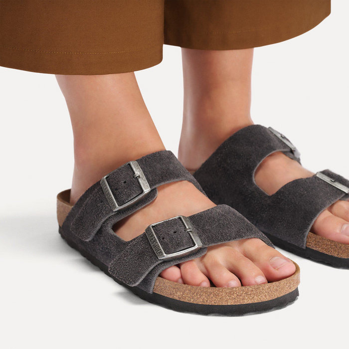 Birkenstock Arizona Slide Sandal (Men) - Charcoal Suede Sandal - Slide - The Heel Shoe Fitters