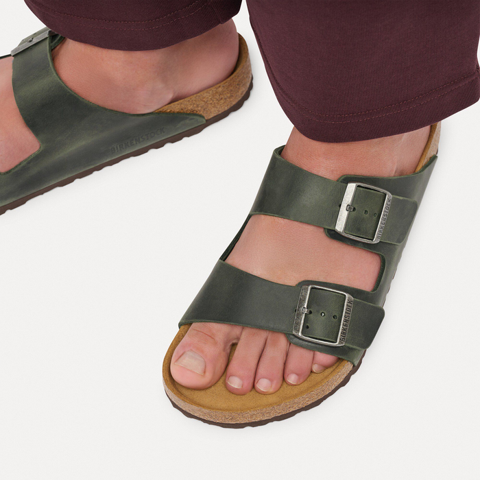 Birkenstock Arizona Slide Sandal (Men) - Thyme Oiled Leather Sandal - Slide - The Heel Shoe Fitters