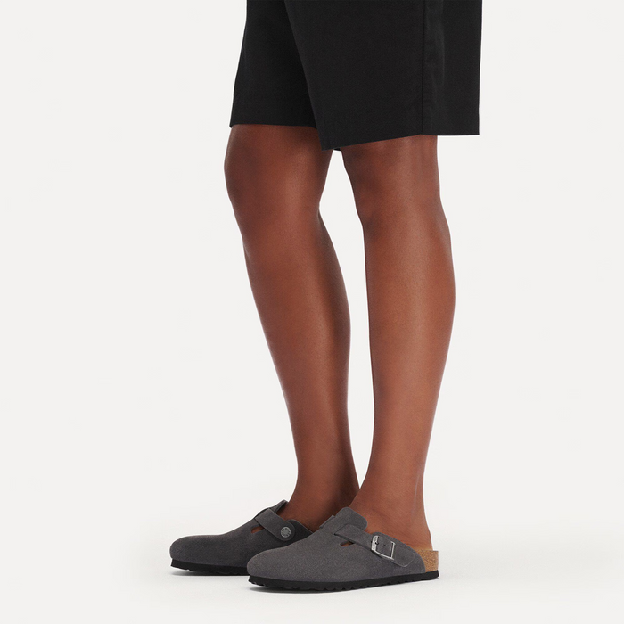 Birkenstock Boston Soft Footbed Clog (Men) - Charcoal Suede Dress-Casual - Clogs & Mules - The Heel Shoe Fitters