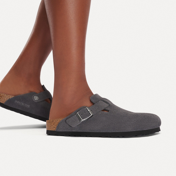 Birkenstock Boston Soft Footbed Clog (Men) - Charcoal Suede Dress-Casual - Clogs & Mules - The Heel Shoe Fitters