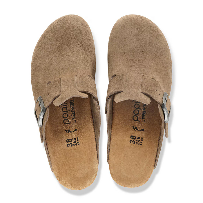Birkenstock Fanny Wedge Clog (Women) - Gray Taupe Suede Dress-Casual - Heels - The Heel Shoe Fitters