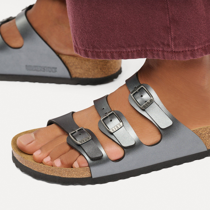 Birkenstock Florida Slide Sandal (Women) - Metallic Black Birko-Flor Sandal - Slide - The Heel Shoe Fitters