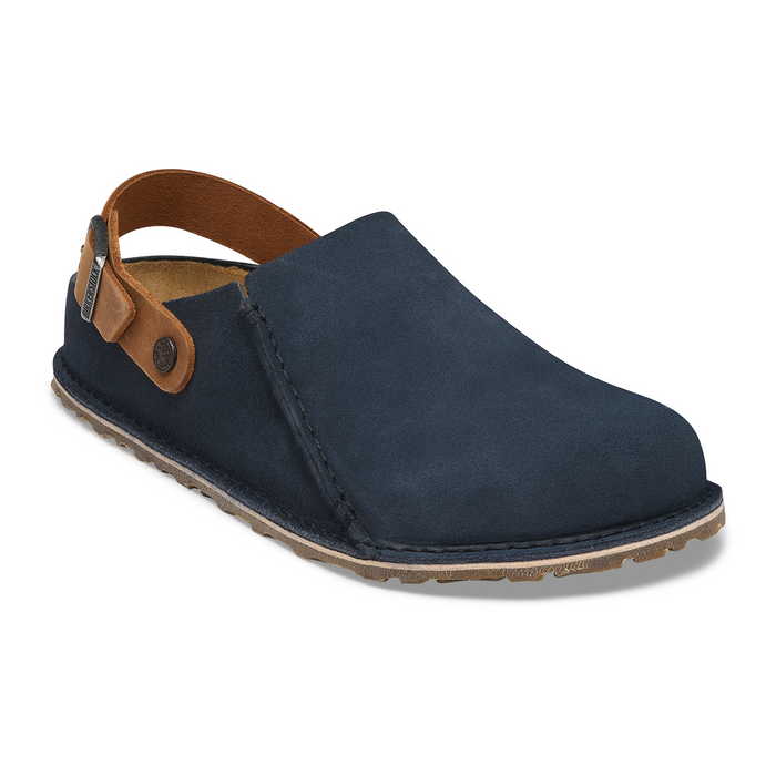 Birkenstock Lutry Narrow Clog (Women) - Navy Suede/Cognac Oiled Leather Dress-Casual - Clogs & Mules - The Heel Shoe Fitters