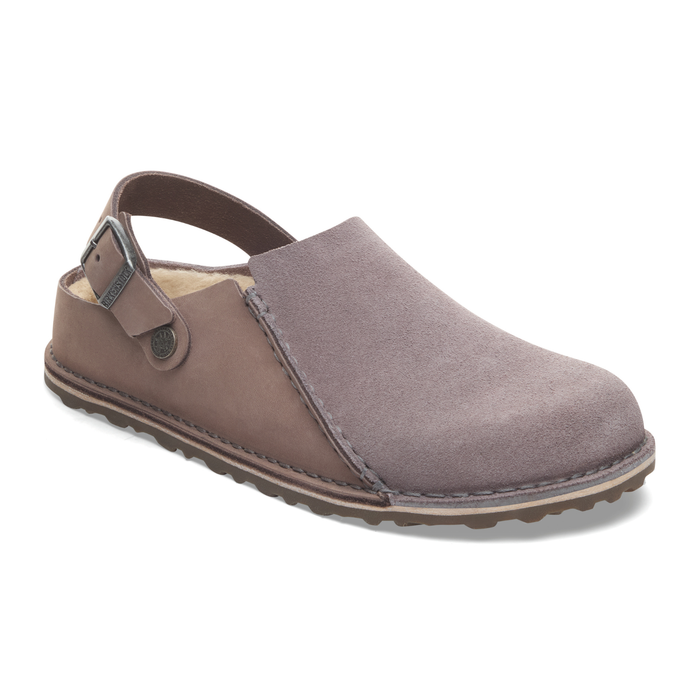 Birkenstock Lutry Shearling Clog (Women) - Faded Purple Suede/Nubuck Dress-Casual - Clogs & Mules - The Heel Shoe Fitters