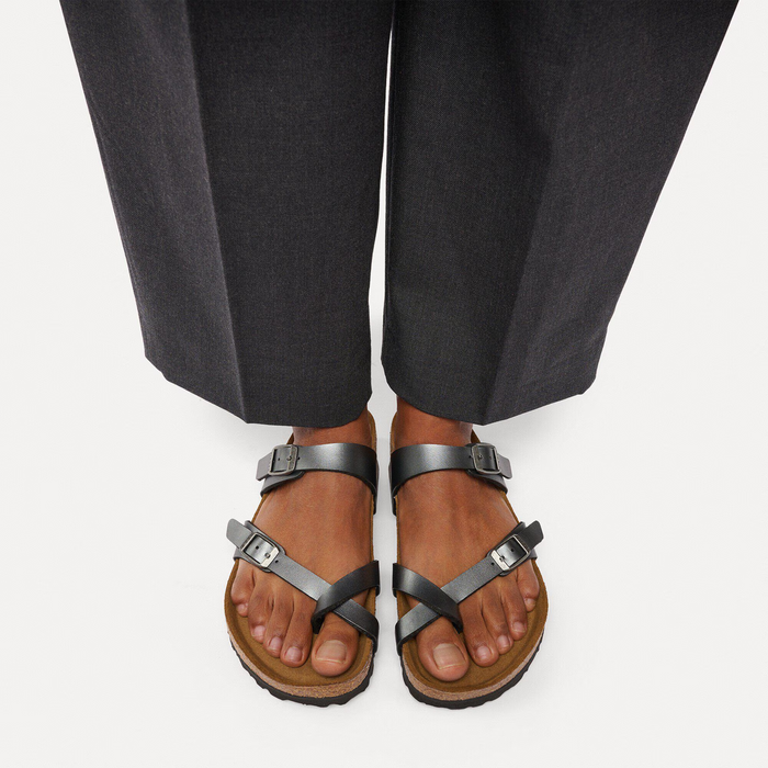 Birkenstock Mayari Sandal (Women) - Metallic Black Birko-Flor Sandal - Slide - The Heel Shoe Fitters