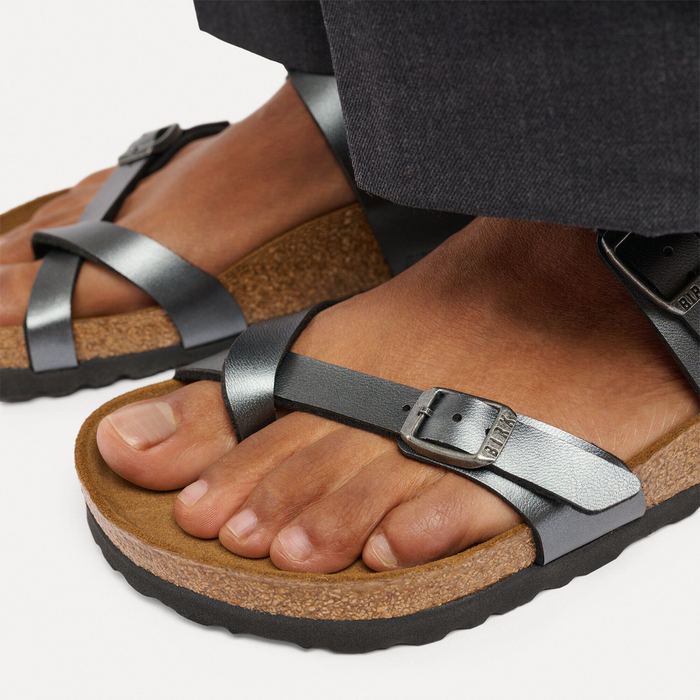 Birkenstock Mayari Sandal (Women) - Metallic Black Birko-Flor Sandal - Slide - The Heel Shoe Fitters