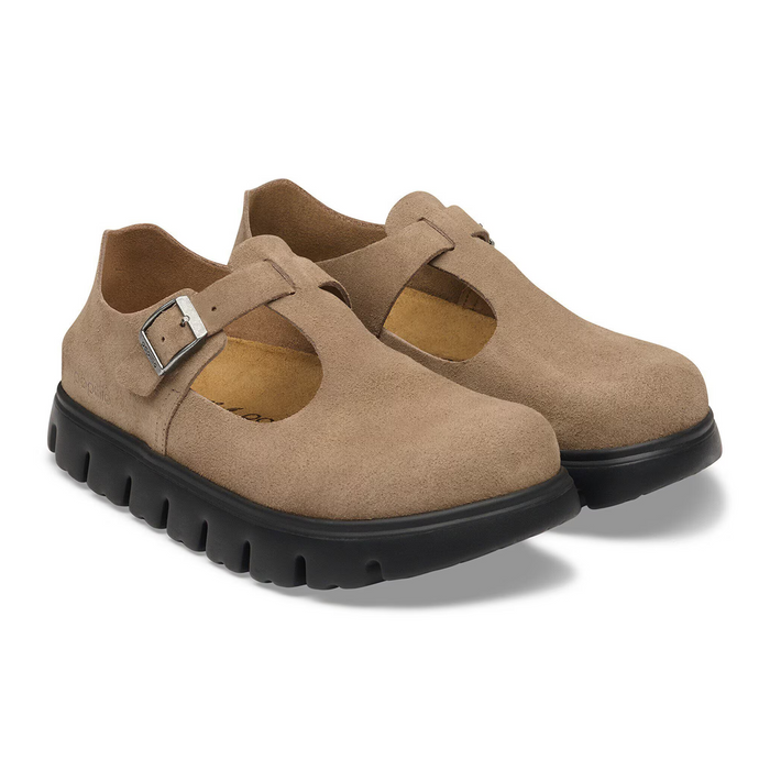 Birkenstock Paris Chunky Mary Jane (Women) - Gray Taupe Suede Dress-Casual - Slip On - The Heel Shoe Fitters