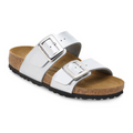 Birkenstock Sydney Luxe Buckle Slide Sandal (Women) - Metallic Silver Birko-Flor Sandal - Slide - The Heel Shoe Fitters