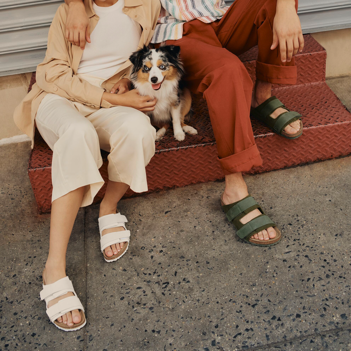 Birkenstock Uji Narrow Slide Sandal (Women) - Antique White Suede/Antique White Nubuck Sandal - Slide - The Heel Shoe Fitters
