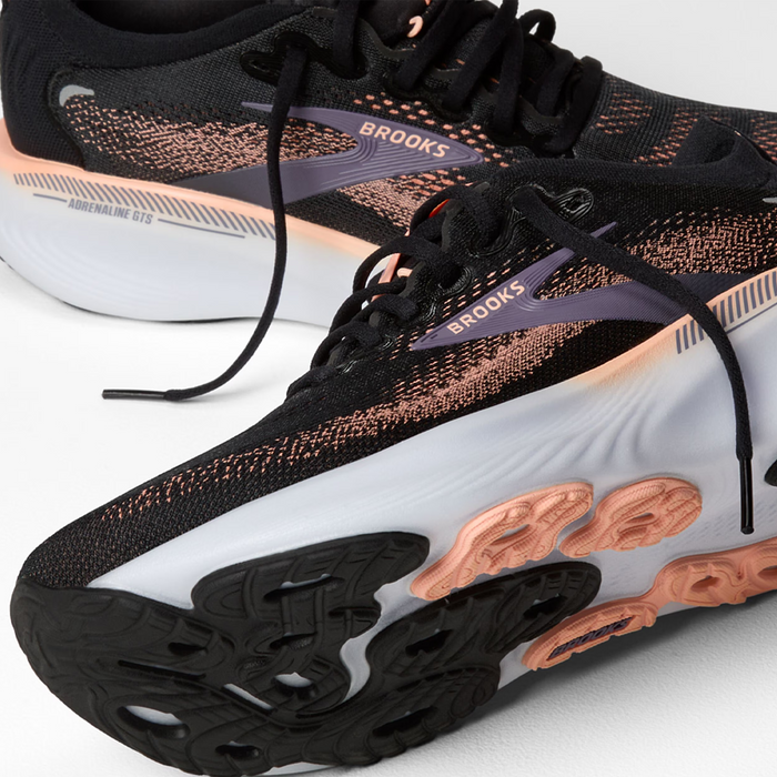 Brooks Adrenaline GTS 25 Running Shoe (Women) - Black/Peach/Mulled Grape Athletic - Running - Stability - The Heel Shoe Fitters