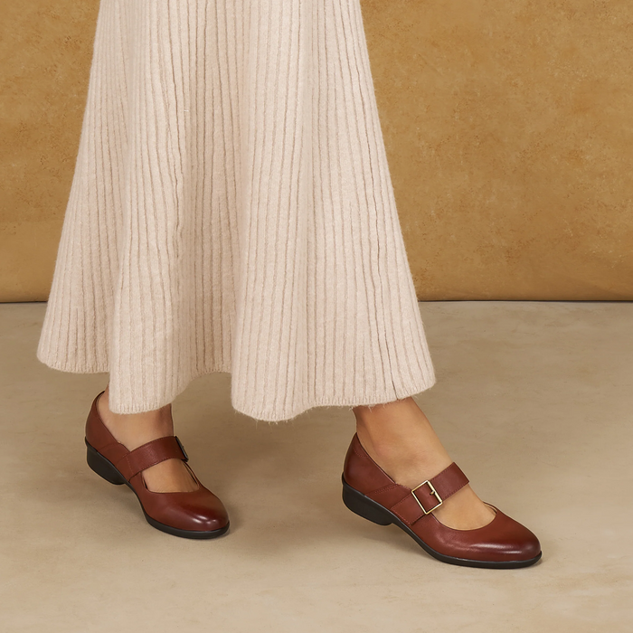 Dansko Collette Mary Jane (Women) - Russet Burnished Nubuck Dress-Casual - Flat - The Heel Shoe Fitters