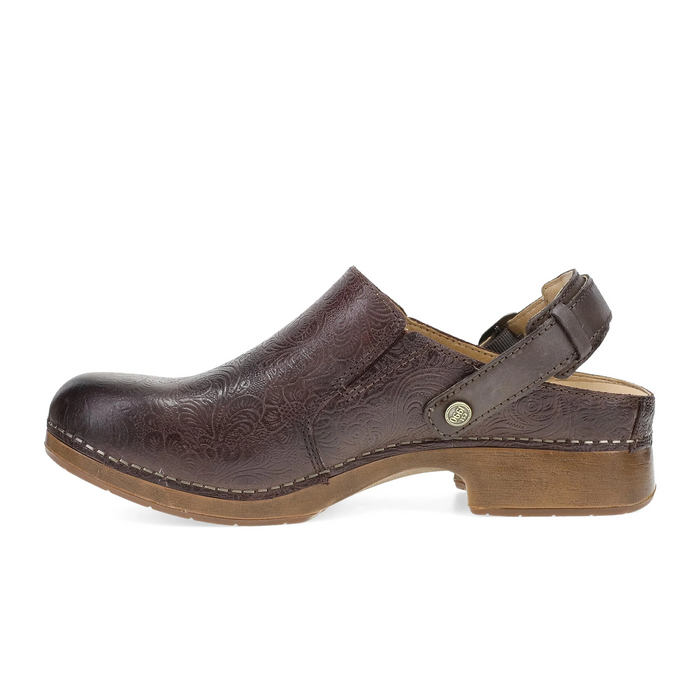 Dansko Millie Clog (Women) - Chocolate Tooled Dress-Casual - Clogs & Mules - The Heel Shoe Fitters