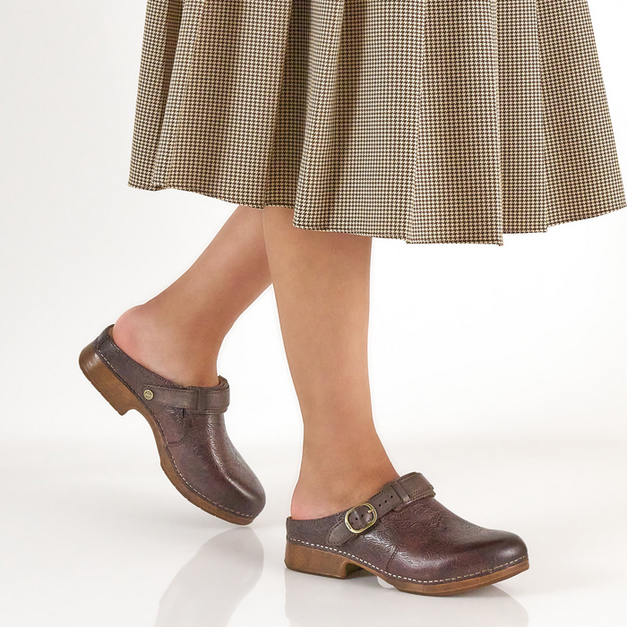 Dansko Millie Clog (Women) - Chocolate Tooled Dress-Casual - Clogs & Mules - The Heel Shoe Fitters