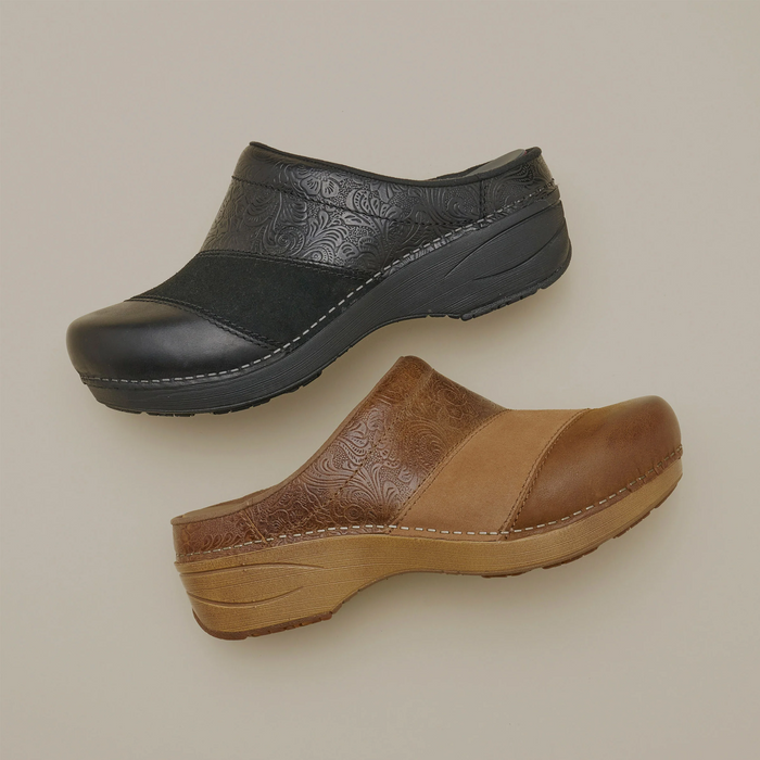 Dansko Zinnia Clog (Women) - Black Multi Dress-Casual - Clogs & Mules - The Heel Shoe Fitters
