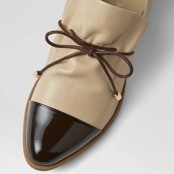 Django & Juliette Kotty Loafer (Women) - Chocolate Patent/Camel Leather Dress-Casual - Loafer - The Heel Shoe Fitters