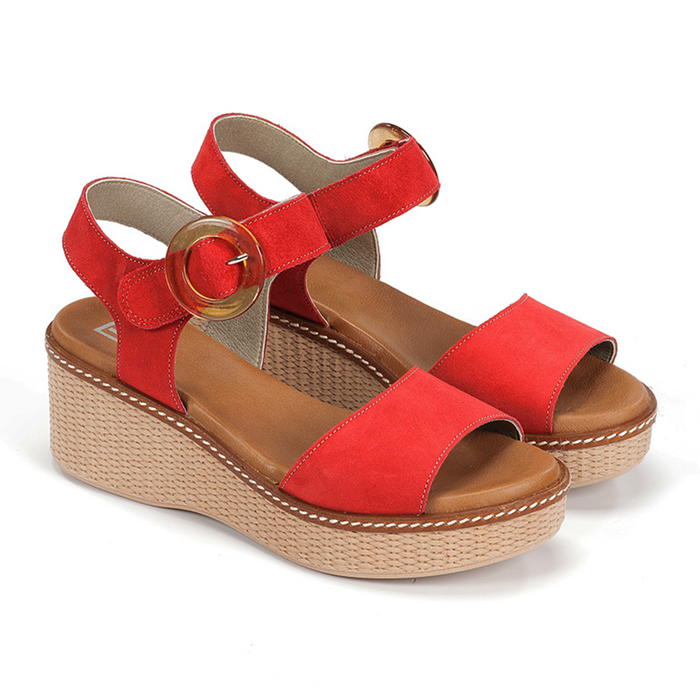 Dorking Nido D9450 Wedge Sandal (Women) - Calf Rojo Sandal - Heel/Wedge - The Heel Shoe Fitters