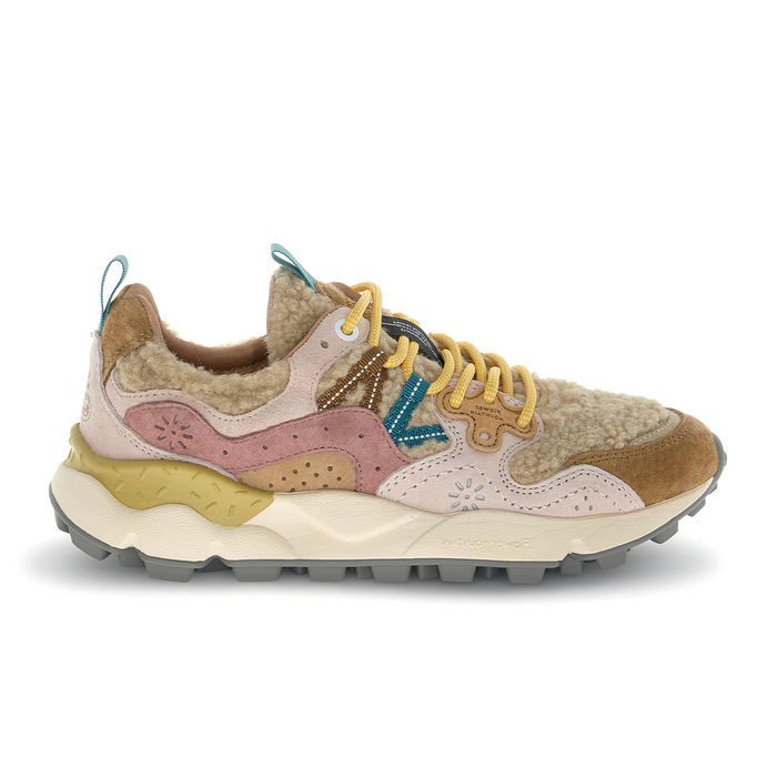 Flower Mountain Yamano 3 Sneaker (Women) - Teddy Light Brown/Rose/Beige Athletic - Casual - Lace Up - The Heel Shoe Fitters