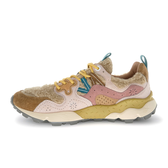 Flower Mountain Yamano 3 Sneaker (Women) - Teddy Light Brown/Rose/Beige Athletic - Casual - Lace Up - The Heel Shoe Fitters