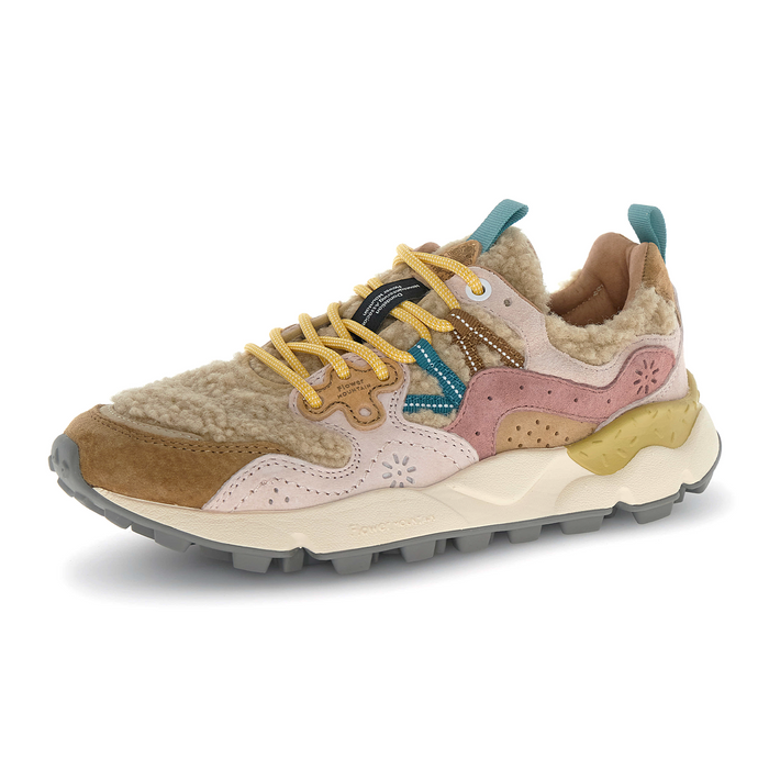 Flower Mountain Yamano 3 Sneaker (Women) - Teddy Light Brown/Rose/Beige Athletic - Casual - Lace Up - The Heel Shoe Fitters