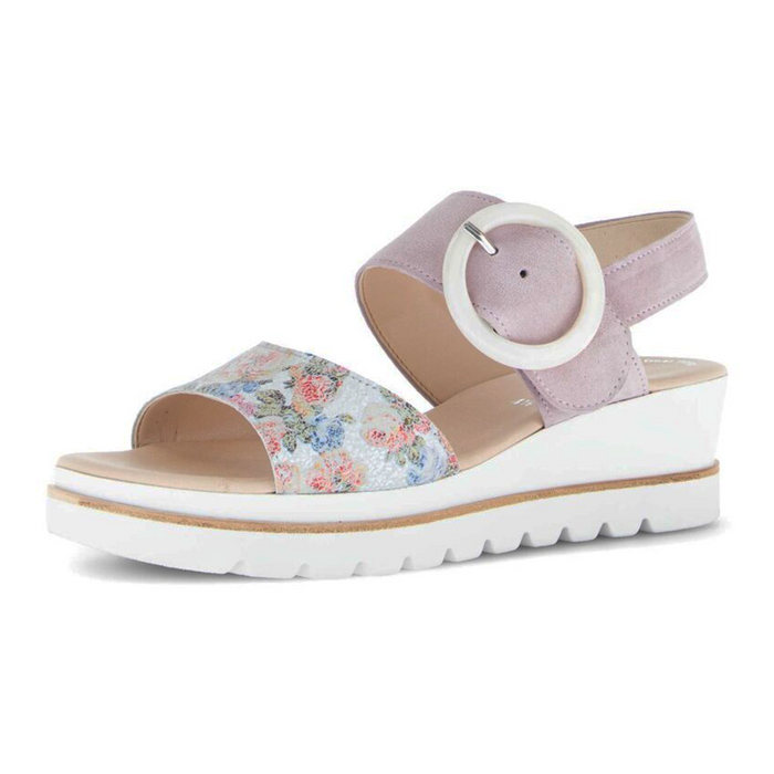Gabor 645 Slingback Platform Wedge Sandal (Women) - Flower/Dreamvelour/Weiss Sandal - Heel/Wedge - The Heel Shoe Fitters