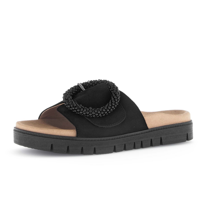 Gabor 745 Beaded Ring Slide (Women) - Dreamvelour/Schwarz Sandal - Slide - The Heel Shoe Fitters