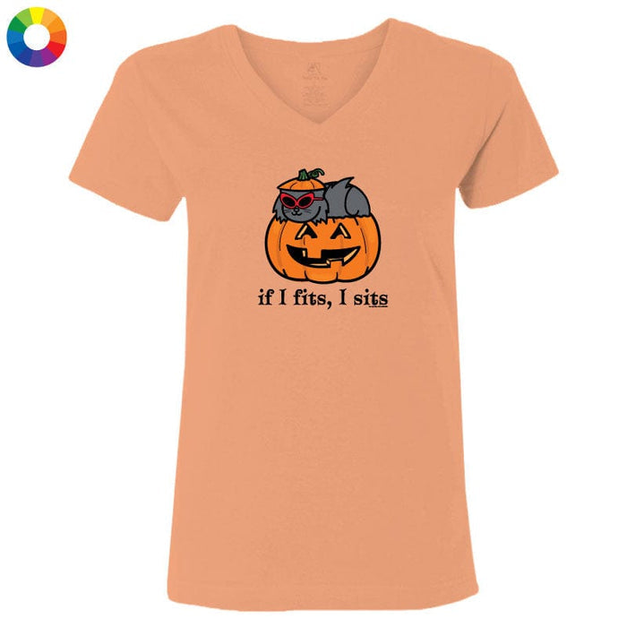 If I Fits I Sits Pumpkin - Ladies T-Shirt V-Neck