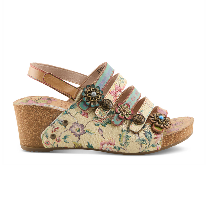 L'Artiste Buckleitup Wedge Sandal (Women) - Beige Multi Sandal - Heel/Wedge - The Heel Shoe Fitters