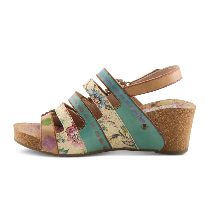L'Artiste Buckleitup Wedge Sandal (Women) - Beige Multi Sandal - Heel/Wedge - The Heel Shoe Fitters
