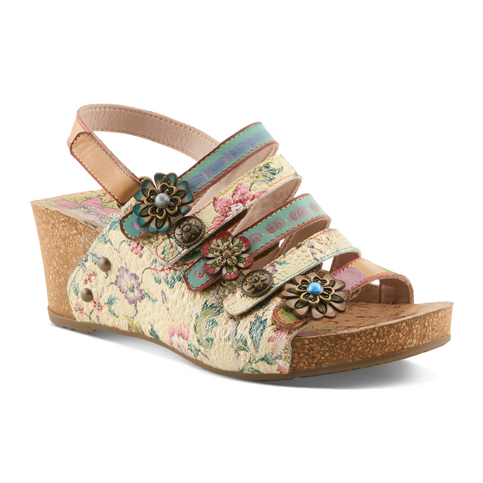 L'Artiste Buckleitup Wedge Sandal (Women) - Beige Multi Sandal - Heel/Wedge - The Heel Shoe Fitters