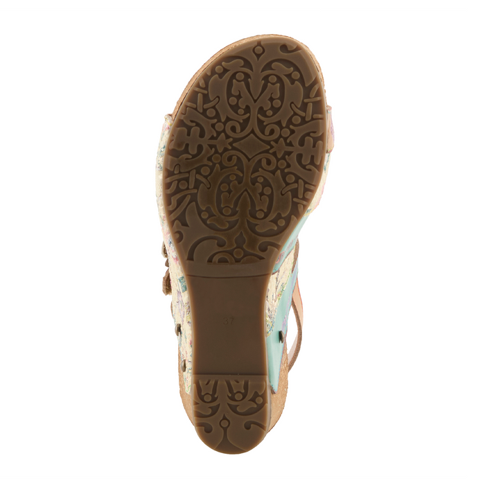 L'Artiste Buckleitup Wedge Sandal (Women) - Beige Multi Sandal - Heel/Wedge - The Heel Shoe Fitters