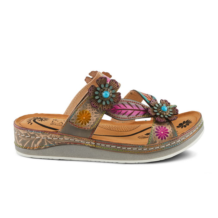 L'Artiste Pillow-Soft Slide Sandal (Women) - Grey Multi Sandal - Slide - The Heel Shoe Fitters