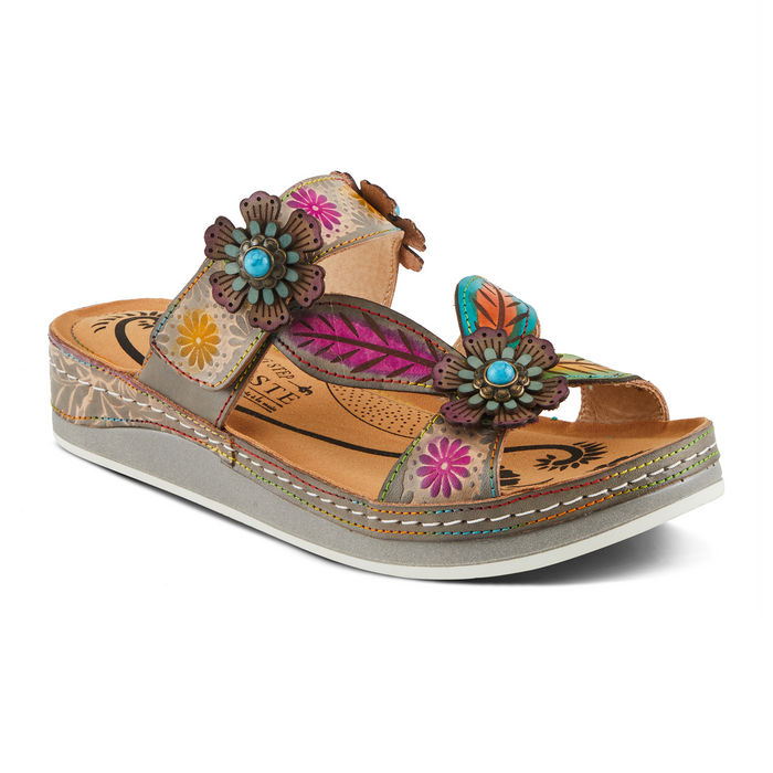 L'Artiste Pillow-Soft Slide Sandal (Women) - Grey Multi Sandal - Slide - The Heel Shoe Fitters