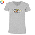 Gray t-shirt with cartoon dogs design and 'leader of the pack' text on a white background