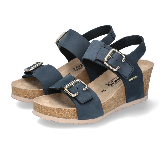 Mephisto Lissandra Wedge Sandal (Women) - Navy Sandalbuck Sandal - Heel/Wedge - The Heel Shoe Fitters