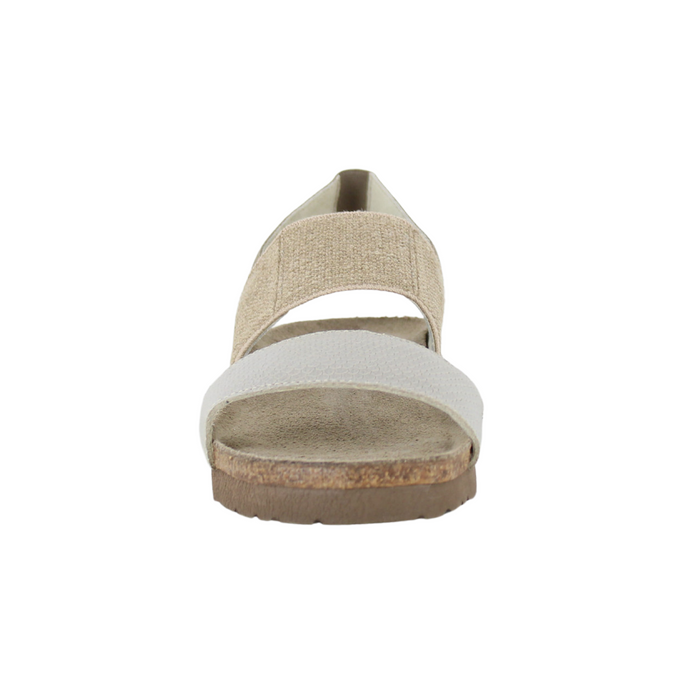 Naot Amy Wide Wedge Sandal (Women) - Beige Lizard Leather/Beige Elastic Sandal - Backstrap - The Heel Shoe Fitters