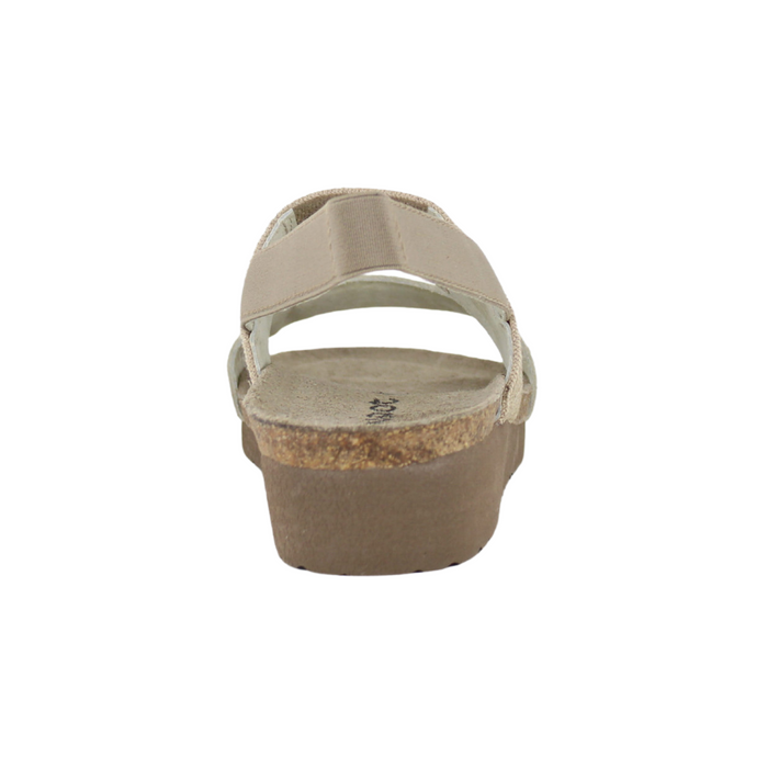 Naot Amy Wide Wedge Sandal (Women) - Beige Lizard Leather/Beige Elastic Sandal - Backstrap - The Heel Shoe Fitters