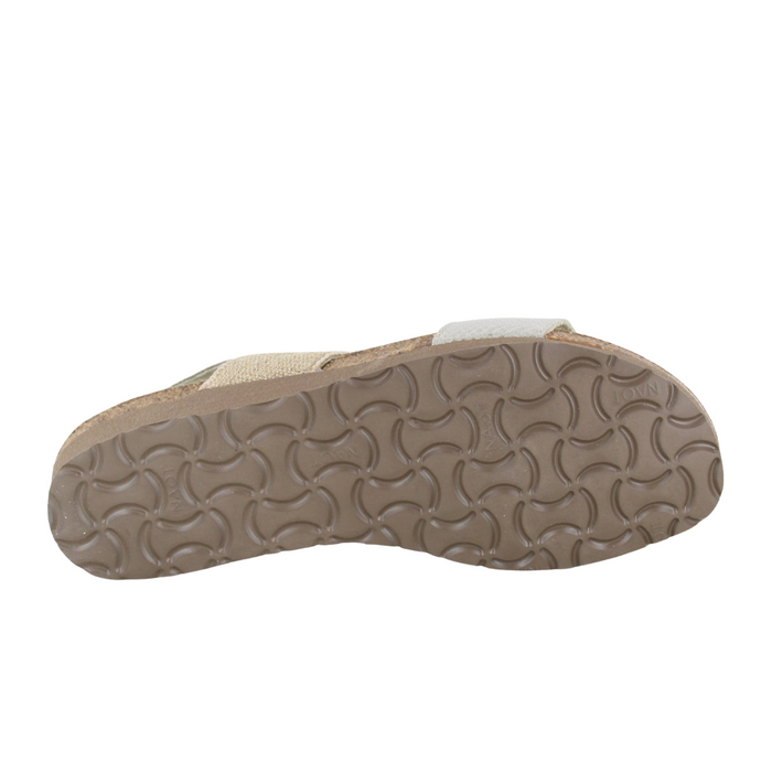 Naot Amy Wide Wedge Sandal (Women) - Beige Lizard Leather/Beige Elastic Sandal - Backstrap - The Heel Shoe Fitters